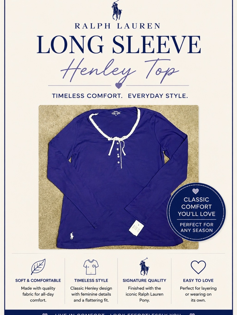 Ralph Lauren Purple Long Sleeve Top Size XL